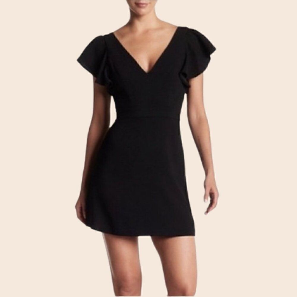 BCBGeneration Black V-Neck Ruffle Mini Dress Size 4
